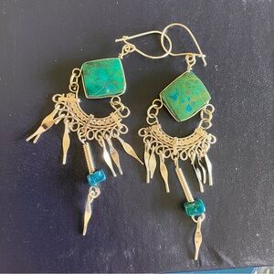 Silver and Green Dangle Earrings